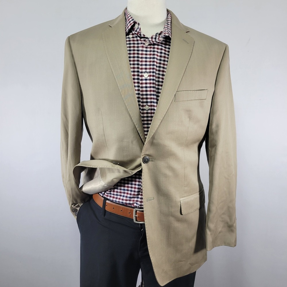 Calvin Klein Men's Sport Coat Blazer Two‎ Button Beige Wool Size 40R